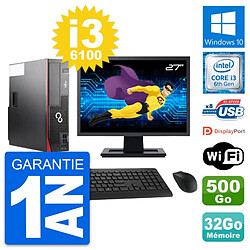 PC Fujitsu D556 DT Ecran 27" Intel i3-6100 RAM 32Go Disque 500Go Windows 10 Wifi - Occasion