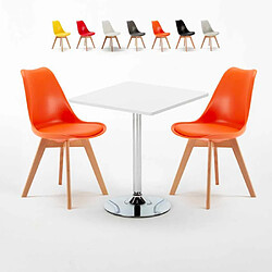 Ahd Amazing Home Design Table Carrée Blanche 70x70cm et 2 Chaises Colorées Set Intérieur Bar Café Nordica Cocktail