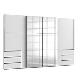 Inside 75 Armoire coulissante LISBETH 2 portes 6 tiroirs blanc 2 miroirs 350 x 236 cm hauteur 