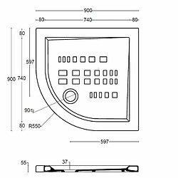 Kiamami Valentina RECEVEUR DE DOUCHE 90x90 H.5,5 SEMI-CIRCULAIRE EN CÉRAMIQUE GAMME LINEA