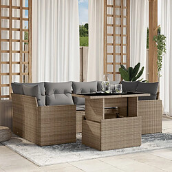 vidaXL Salon de jardin avec coussins 7 pcs beige résine tressée