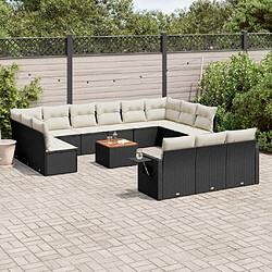 vidaXL Salon de jardin avec coussins 14 pcs noir résine tressée 