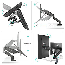 ONKRON Bras Ecran PC 2 Ecran pour 13 - 32 Pouces Moniteur & TV, Support Double Ecran PC Poids de 8 kg Chacun - Pied Ecran PC Double avec VESA 75x75 et VESA 100x100/Double Support Ecran Gaz G160-B Noir