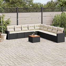 vidaXL Salon de jardin 10 pcs avec coussins noir résine tressée