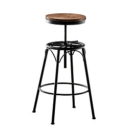 Decoshop26 Lot de 2 tabourets de bar style industriel contemporain hauteur réglable en métal noir et assise en bois clair 10_0004019