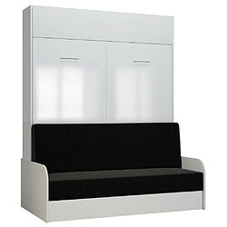 Inside 75 Armoire lit escamotable DYNAMO SOFA accoudoirs façade blanc brillant canapé anthracite 160*200 cm 