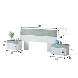 Tête de lit avec 2 tables de chevet coloris Blanc Artic / Béton - 97 x 276 x 40 cm -PEGANE- 