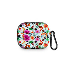 LUUCOZK Étui de protection pour écouteurs Bluetooth Boîte de rangement avec mousqueton pour Air-Pods Pro - Fleur d'encre*