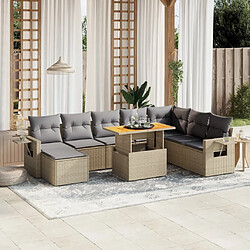 vidaXL Salon de jardin avec coussins 9 pcs beige résine tressée 