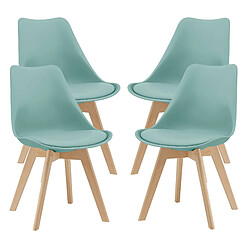 Lot de 4 Chaises de Salle à Manger Scandinave Siège Cuisine Plastique Similicuir Hêtre 81 x 49 x 57 cm Menthe [en.casa]