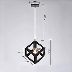 Acheter Stoex E27 Suspension Rétro Vintage Cube Carré Lustre abat-jour Luminaire Industriel Noir