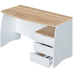 Pegane Bureau avec caisson de 3 tiroirs coloris blanc artic / chêne canadien - Hauteur 74 x Longueur 136 x Profondeur 67 cm