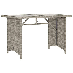 vidaXL Table de jardin et dessus en verre gris clair 110x68x70cm rotin