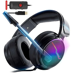 Chrono Casque audio USB PS4 , son surround 7.1 avec câble de 1,95 m et micro antibruit pour ordinateurs portables, ordinateurs, Mac et MacBook avec lumière RVB 