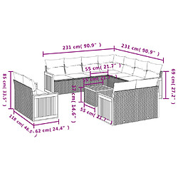 Avis vidaXL Salon de jardin avec coussins 12 pcs beige résine tressée