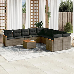 Maison Chic Salon de jardin 11 pcs avec coussins, Ensemble Tables et chaises d'extérieur gris résine tressée -GKD511378