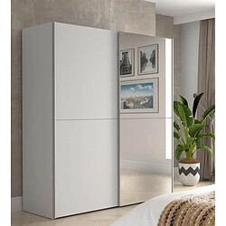 Meubletmoi Armoire 2 portes coulissantes 5 tablettes blanc mat miroir - JEIK