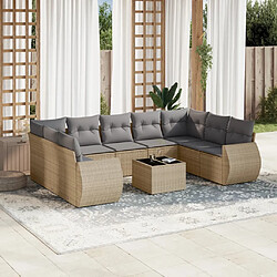 vidaXL Salon de jardin avec coussins 10 pcs beige résine tressée 