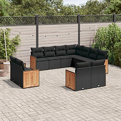 vidaXL Salon de jardin 11 pcs avec coussins noir résine tressée 