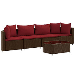 vidaXL Salon de jardin avec coussins 5 pcs marron résine tressée