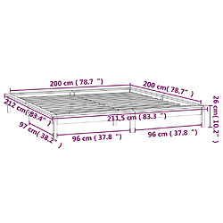 vidaXL Cadre de lit à LED sans matelas blanc 200x200 cm bois massif pas cher