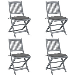 vidaXL Chaises pliables d'extérieur lot de 4 et coussins Bois d'acacia