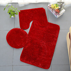 LUUCOZK Tapis de bain antidérapants absorbants à séchage rapide, décoration de salle de bain, rouge vin-Troisensemble de pièces 