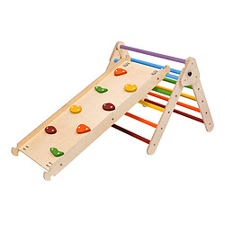 KateHaa Triangle d'escalade en bois avec mur d'escalade aux couleurs de l'arc-en-ciel | Structure / Cadre d'escalade d'intérieur pour enfants | Jouets Montessori