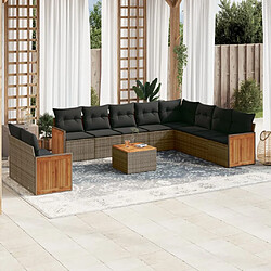 vidaXL Salon de jardin 11 pcs avec coussins gris résine tressée 