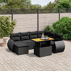 Maison Chic Ensemble Tables et chaises d'extérieur 8 pcs avec coussins,Salon de jardin noir résine tressée -GKD947248