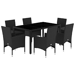 vidaXL Ensemble à manger de jardin et coussins 7 pcs noir rotin acacia