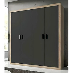 Pegane Armoire, placard garde-robe, meuble de rangement coloris chêne cambrian, graphite - Longueur 196 x Profondeur 50,2 x Hauteur 208 cm 