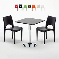 Grand Soleil Table Noir et 2 Chaises Colorées Polypro