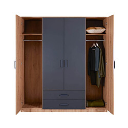 Pegane Armoire, meuble de rangement avec 4 portes en MDF coloris artisan, anthracite - Longueur 180 x profondeur 58 x hauteur 198,5 cm pas cher