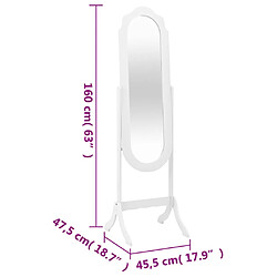 vidaXL Miroir sur pied blanc 45,5x47,5x160 cm bois d'ingénierie pas cher