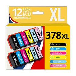 123CONSOMMABLES - 378XL - Pack de 12 Cartouches d'encre compatible avec Epson 378XL Multipack pour Epson Expression Photo XP8500 XP8505 XP8600 XP8605 XP8700 XP-15000 