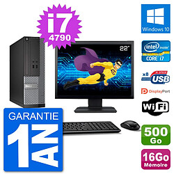 PC Dell 3020 SFF Ecran 22" i7-4790 RAM 16Go Disque 500Go Windows 10 Wifi - Occasion