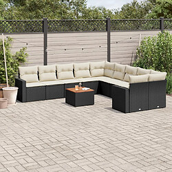 vidaXL Salon de jardin 11 pcs avec coussins noir résine tressée 