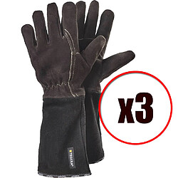 Lot de 3 paires de gants de soudure anti chaleur en cuir fleur caprin Tegera EN388 EN407 Lot de 3 paires de Gants de protection thermique Tegera 134 Ejendals à utiliser contre les coupur...