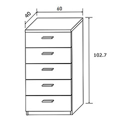 Pegane Chiffonnier avec 5 tiroirs coloris chêne cambrian/blanc - Longueur 60 x profondeur 40 x hauteur 102,7 cm