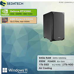 Sedatech PC Professionnel • AMD Ryzen 9 5900X • RTX3060 • 64 Go RAM • 1To SSD M.2 • 2To HDD • Windows 11