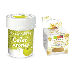 Scrapcooking Colorant alimentaire vert arôme pomme + paillettes dorées