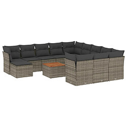 vidaXL Salon de jardin avec coussins 13 pcs gris résine tressée