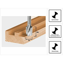 Festool HS Spi S8 D20/25 Fraise à rainurer hélicoïdale, 20 x 25 mm, tige 8 mm (490951)