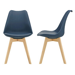 Helloshop26 Lot de 2 chaises de salle à manger scandinave siège cuisine plastique hêtre similicuir 81 cm bleu 03_0002769