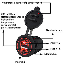 Wewoo Chargeur Universal Car Dual USB Adaptateur de prise secteur 4.2A 5V IP66 avec ouverture + câble 60cm lumière rouge pas cher