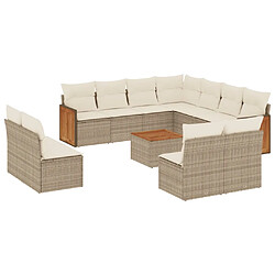 vidaXL Salon de jardin avec coussins 12 pcs beige résine tressée