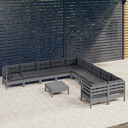 Maison Chic Salon de jardin 11 pcs avec coussins, Ensemble Tables et chaises d'extérieur gris bois de pin -GKD817410