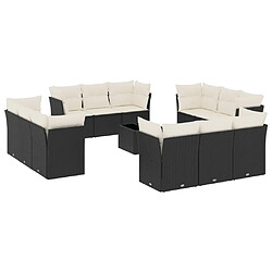 vidaXL Salon de jardin avec coussins 13 pcs noir résine tressée