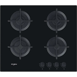 Whirlpool AKT616NB Plaque Gaz Minuterie 7300W 4 Foyers Fonte Verre Noir